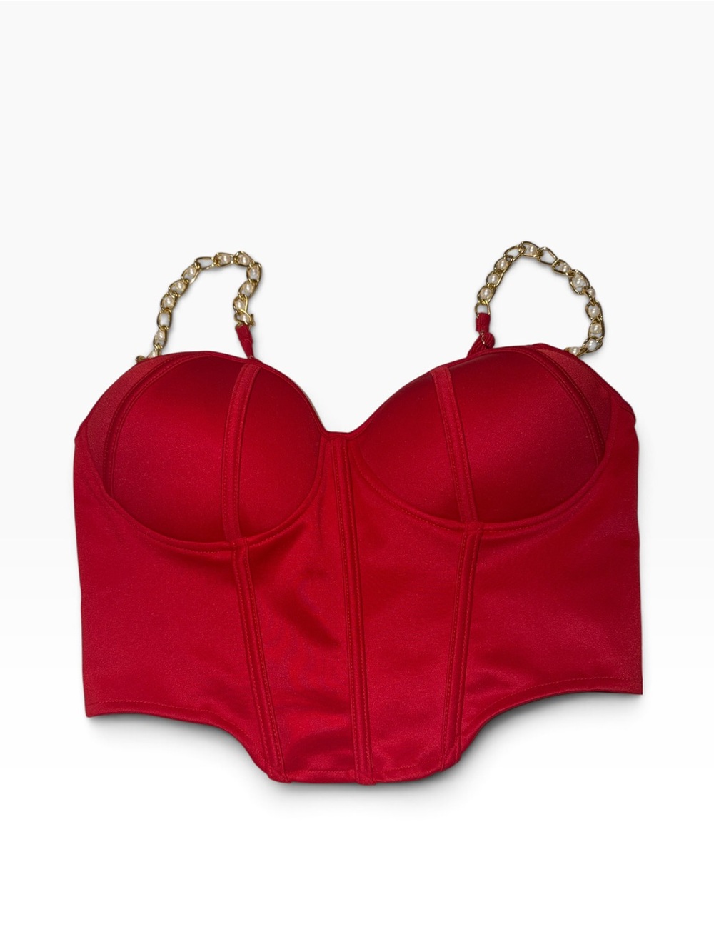 Say What? Red Bustier Crop Top with Gold Chain Straps